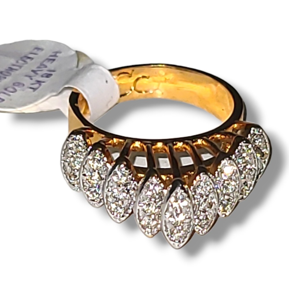 Vintage 18K Hge Cubic Zirconia Marquis Pyramid Cocktail Ring Size 4